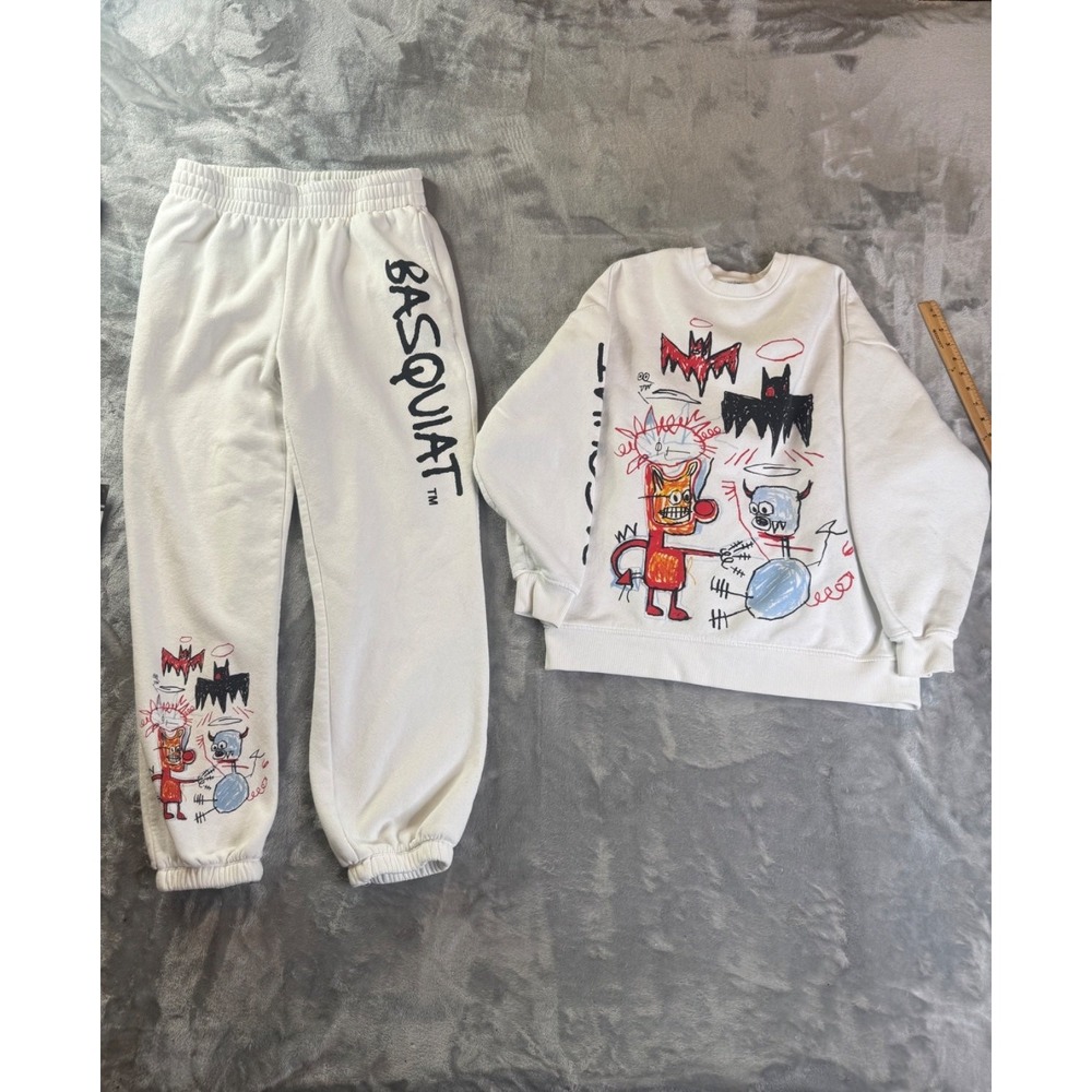 Primark x Jean Michel Basquiat Full Sweatsuit Set Graphic Artwork S White Mens
